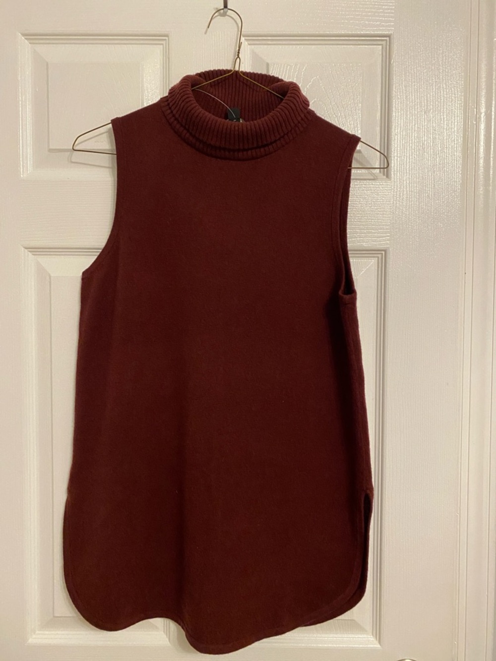Ann Taylor Ribbed Cowl Neck sleeveless Sweater - burgundy color